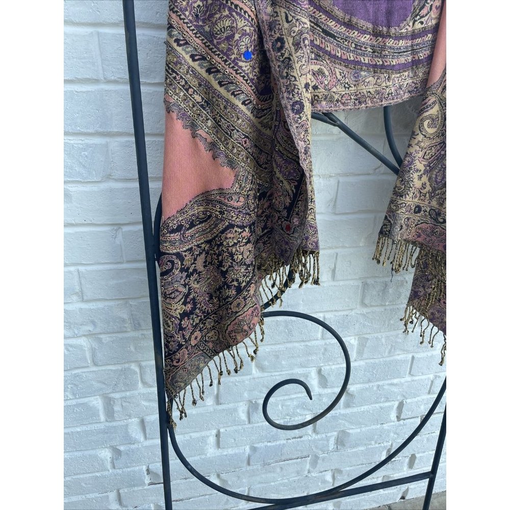 Boho Style Scarf Wrap Multicolored With Fringe An… - image 8